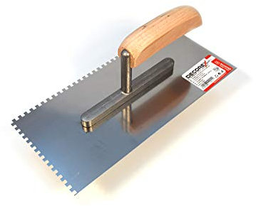 Truelle dentelée inoxydable manche bois ouvert maçonnerie professionnel 4x4 mm