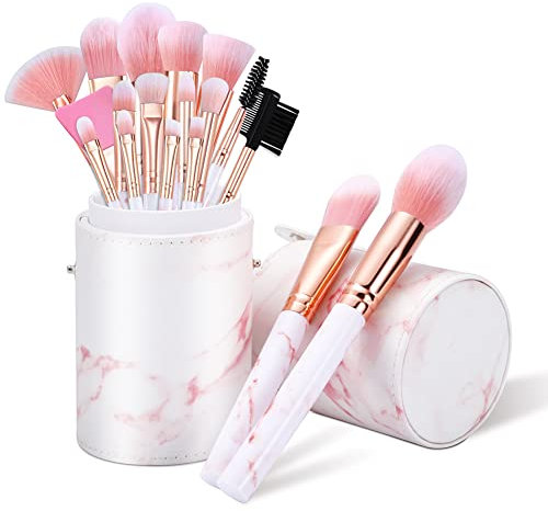 Pinselset Make up Pinsel Set START MAKERS 16 Stück Rosa Marmor Make-up Pinsel Foundation Lidschatten Augenbrauen Rouge Schminkpinsel Set mit Pinselhalter und Silikon Pinsel