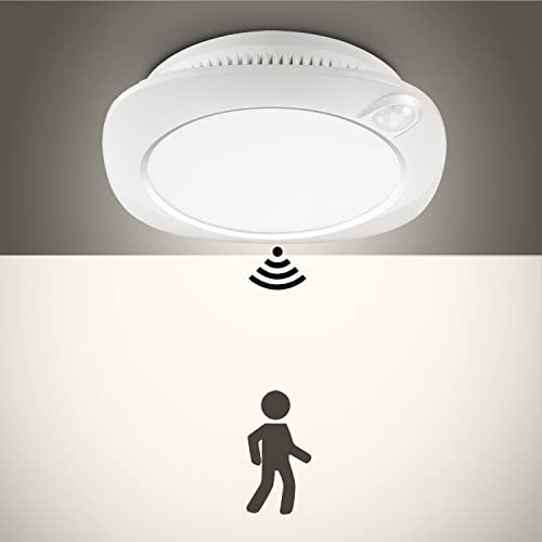 LINEWAY Deckenleuchte mit Bewegungsmelder Batteriebetrieben Ø19cm 400LM/200LM Deckenlampe mit Bewegungsmelder Batterie LED Deckenleuchte für Schuppen Flur Keller Garage Treppe