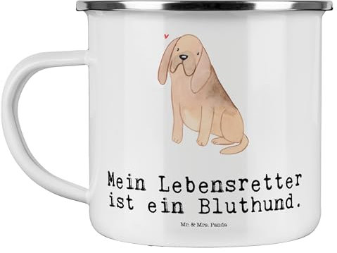 Mr. & Mrs. Panda Camping Emaille Tasse Bloodhound Lebensretter - Geschenk, Schenken, Camping Tasse Metall, Hundebesitzer, Emaille Tasse Camping,