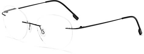 KoKoBin Lunettes de lecture ronde sans bord super léger en alliage de titane aide à la lecture pour les femmes et les hommes (Noir, 1.5, diopters)