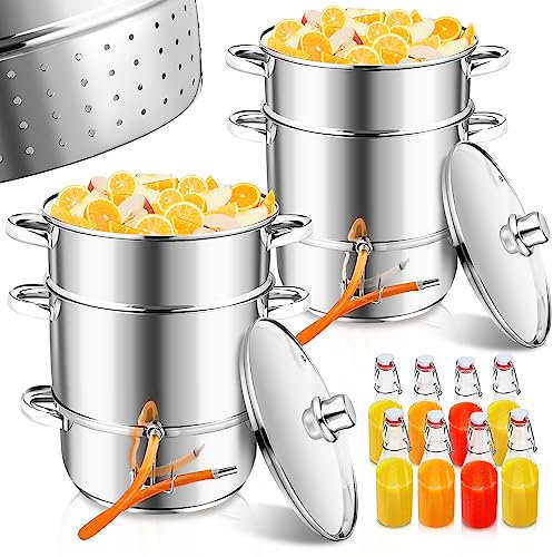 Vigevee Spremiagrumi a vapore, in acciaio inox, diametro 26 cm, ideale per succhi di frutta e gelatina, spremiagrumi, frutta e verdura, adatto per tutti i piani cottura (2 pezzi)