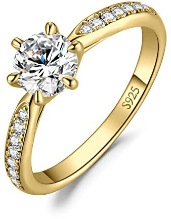 JewelryPalace Klassisch 0.5ct Rundschliff Moissanite Solitär Promise Ring Damen, Verlobungsring Damenring Ringe Silber 925 mit Stein für Frauen, Simulierte Diamant Jubiläum Eheringe Vergoldet 59