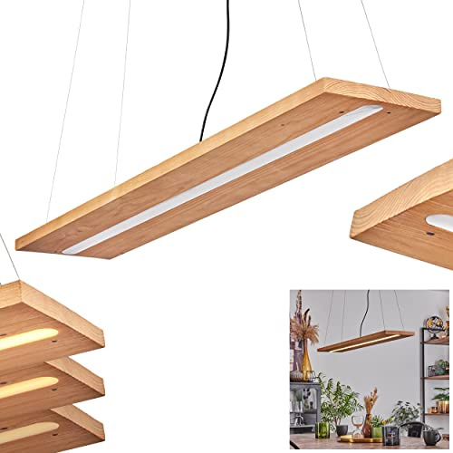 LED Pendelleuchte Adak, dimmbare Hängelampe aus Metall/Holz/Kunststoff in Schwarz/Natur/Weiß, dimmbar über Lichtschalter, Höhe max. 150 cm, 21 Watt, 3000 Kelvin, max. 2500 Lumen