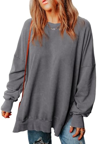 SHEWIN Oversized Sweatshirt for Women Loose Fit Fall Crewneck Sweatshirts Trendy Casual Long Sleeve Fall Pullover Tops for Women 2025,US 20-22(2XL),Grey