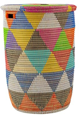 YAADU XXL - Cesta para la ropa (80 L, tejido africano con asas, gran almacenamiento, modelo Khaliss (colorido triángulo plano)