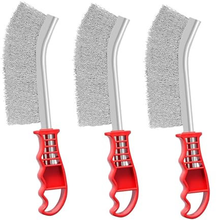 Wire Brush Set of 3, Steel Brush, Soft Wire Brush, Wire Brushes with Plastic Curved Handle, Metal Brush for Cleaning and Rust Removal