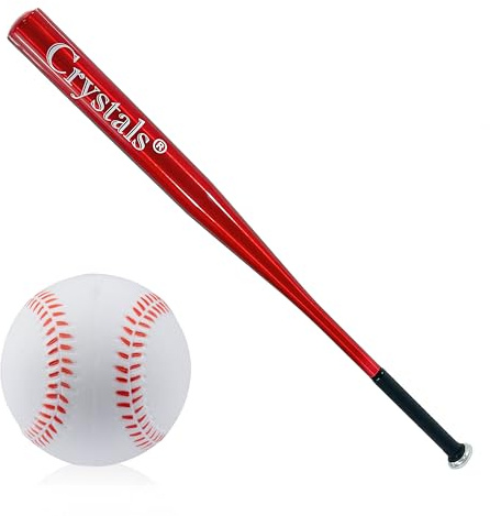 Crystals 34 Inch Wooden/Metal Baseball Bat, Aluminium/Wood Baseball Bats for Adult Outdoor Training & Practice - Variety of Colours (34 Inch, Red)