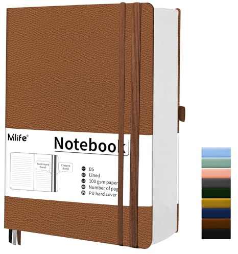 Mlife B5 anteckningsböcker med linjerad text,tjock anteckningsbok med 360 numrerade sidor,100Gsm premiumpapper,inbunden anteckningsbok för män och kvinnor(Brun)