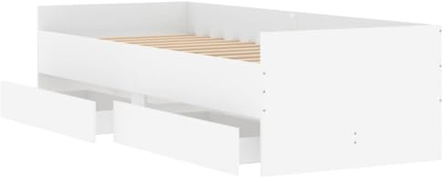 Gecheer Cama con cajones, cama de madera con almacenamiento, estructura individual o doble, blanco 90x200 cm