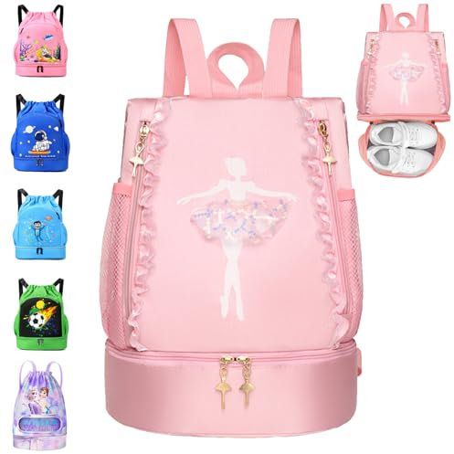 YOUYIKE Schwimmtasche Kinder, Ballett Tanzen Sportbeutel mit Kordelzug, Wasserdichter Rucksack mit Bodenfach, 33 x 26 x 16 cm Große, KinderTurnbeutel Gym Bag Mädchen Junge
