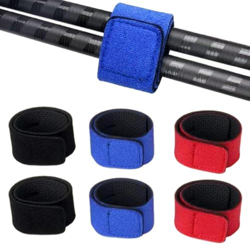 QEDBOJE Lot de 6 sangles pour cannes à pêche, sangles élastiques avec boucle, attaches en pour cannes à pêche (22cm) (3 couleurs)