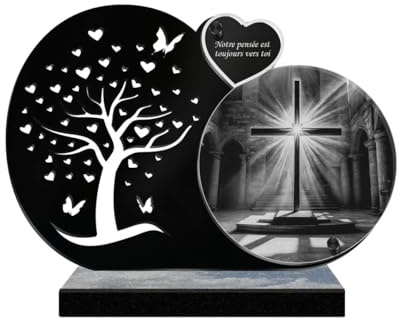 ETERNEL - Personalized Funeral Plaque Tree with Butterflies - Christian Cross, Church, Christian - Customizable text, laser-engraved funeral plaque, tribute, cemetery plaque, tombstone, grave.