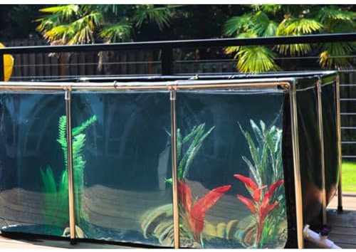 Grand réservoir de poissons en PVC pour bassin de piscine, cadre en acier pour fenêtre de visualisation claire, facile à assembler (couleur : bleu, taille : 100 x 70 x 61 cm)