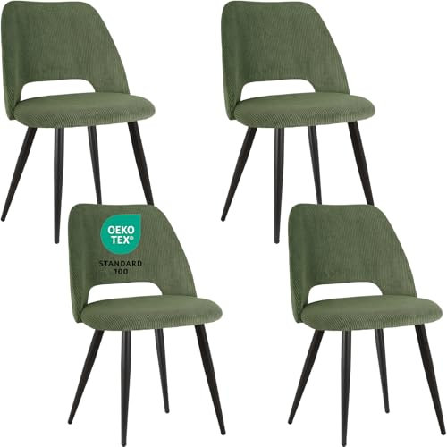 JIJIAN Esszimmerstühle 4er Set, Stühle Esszimmer, Küchenstühle, Wohnzimmer Essstühle mit Ausschnitt Rückenlehne Streifen Samt Stuhl, Gepolsterte Stühle für Esszimmer, Küche, Schlafzimmer, Grün