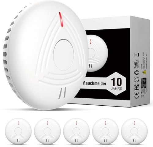 DAYTECH Rilevatore fumo con Batteria da 10 Anni, Allarme Incendio Conforme Allo Standard EN14604, ideale per case, appartamenti e affitti (set da 5, bianco)