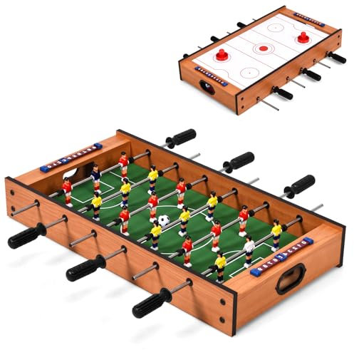 HOMASIS 2 in 1 Spieltisch inkl. Zubehör, Multifunktionstisch mit Kickertisch & Tischhockey, Tischkicker Air Hockeytisch Multigame-Tisch für Bars Partys, Tischfußballspiel für Kinder & Erwachsene