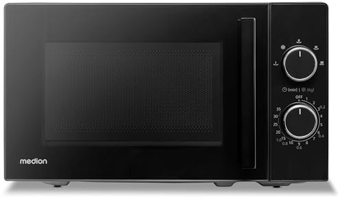 MEDION Mikrowelle (20 Liter, 800 Watt, 5 Mikrowellenstufen, Auftaufunktion, Timer, Glasteller, kompakt, MD12011) schwarz