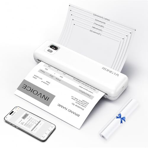 Rongta Portable Printer Wireless for Travel, F82 Inkless Bluetooth Thermal Printers, Compatible with iOS, Android, Laptop, Support 8.5x11 US Letter&A4 for Office, Home, Car (White)