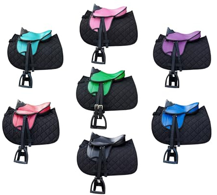 Brama West Shetty - Set di sella per bambini My Little Pony | Sella per Shetty Pony cavallo in legno | con coprisella, cinghia per sella, staffe e staffe (sella turchese; coperta nera)