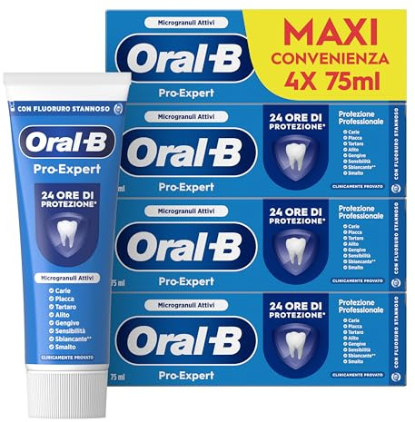 Oral-B Dentifricio Pro-expert Protezione Professionale 4x75ml, Dentifricio Formato Convenienza, Clinicamente Provato, Pulizia Denti Efficace, Alito Fresco, Sapore Menta Dolce