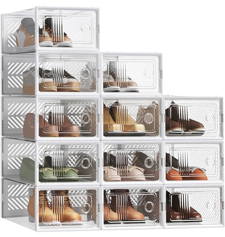 SONGMICS 12 Cajas para Zapatos, Organizadores Plegables, Apilables