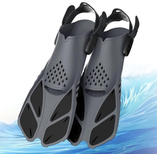 Pinne da nuoto unisex per adulti, regolabili con tallone aperto, pinne corte e antiscivolo, per snorkeling, immersioni e nuoto (nero, L/XL, 27-31 cm)