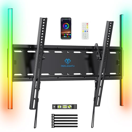 PERLESMITH Tilt TV Wall Mount with LED Light, TV Mount for 26–60 Inch TVs up to 115 lbs, Low Profile Backlit TV Bracket with Music Sync, Fits 8″/16″ Wood Studs, Max VESA 400x400mm, PSTVM74B