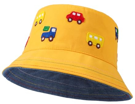QKURT Sombrero de Cubo para Niños, Sombrero de Verano para el Sol, Sombrero de Playa con Protección Solar, Gorro de Sol UPF50+ para Niños 1-3 Años,Amarillo