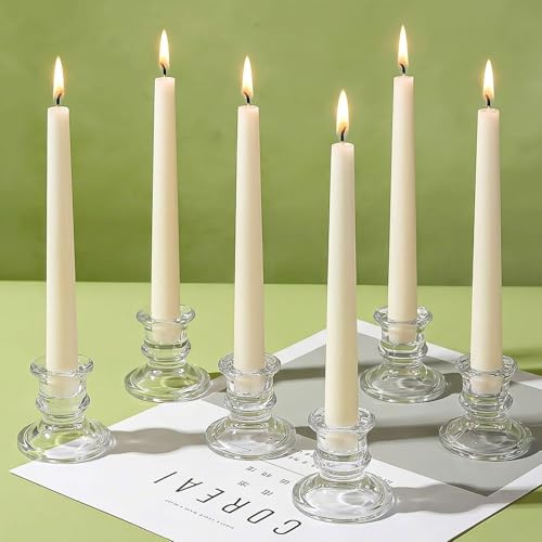 6 Pack Tapered Dinner Candles, White Taper Candles 10 Inch, 7-8 Hour Burn Time, Non-Drip Paraffin Wax with Cotton Wicks, Candle Set for Household Decor