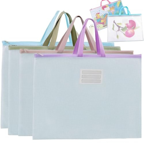 4PCS A3 Art Folder Carry Case,Art Folder A3 Portfolio Storage,Clear Art Storage Carry Case,Art Portfolio Case with Handle,Wide Application,Travel-Friendly Design,for Daily Use(Non-Waterproof)