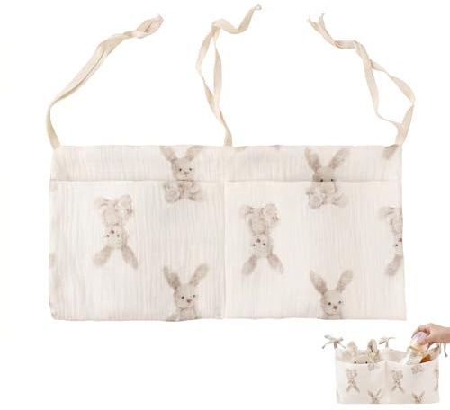ITCGOB Babybett Organizer Hängetasche mit Hasen-Design, 20x39cm Bett Organizer Kinder für Windeln & Spielzeug, Wickeltisch Organizer Hängend für Beistellbett und Kinderzimmer Dekoration