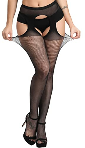 Kathsofy Women's Fishnet Stockings High Waist Tights Suspender Hosiery Sexy Pantyhose (Black-6053)
