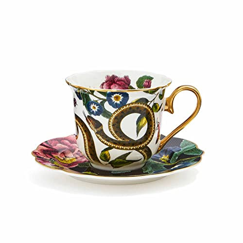 Spode Creatures of Curiosity Tea Cup and Saucer Fluted Black Snake (CRCSB8818-XG)