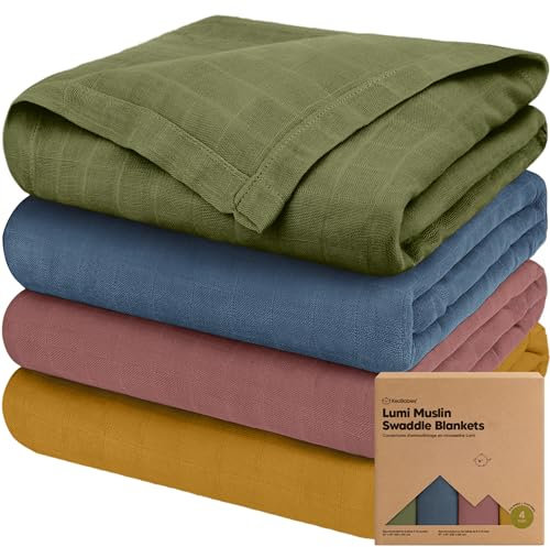 KeaBabies 4-Pack Musselin Tuch 120x120 - Pucktuch, Decken für Jungen, Mädchen, Tücher, Babydecke Swaddle für Neugeborene, Musselintücher (Corals)