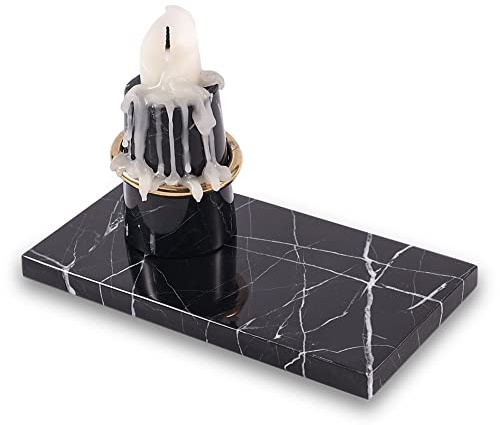 Real Luxurious Natural Marble Candle Plate, Pillar Candle Holder Stand, Decorative Small Candle Tray, Black Coasters, Candle dish for Coffee Table Decor, Wedding, Party, Home Decor(5.9*3.15*0.39in)