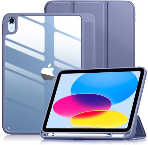 Vobafe Case for iPad A16 11th Generation 11 Inch 2025/iPad 10th 10.9 2022 | with Pencil Holder, PC Clear Hard Back Cover, Slim Trifold Stand Case Support Touch ID, Auto Wake/Sleep, BlueGrey