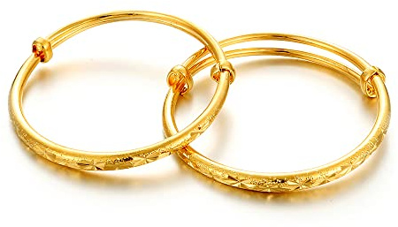 Ethlyn Christmas Gifts for baby 18k Gold Plated Babies to Toddlers Stars Expandable Bangles Bracelet 1 years old Boys Girls Gifts 2pcs/lot