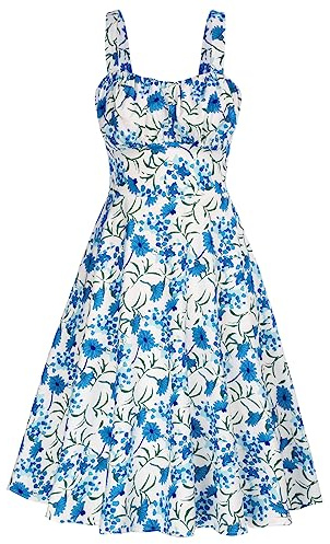 Belle Poque BP0380S22 Robe de Cocktail décontractée pour Femme Élégante Robe Spaghetti décontractée trapèze, Fleurs Bleues., XL