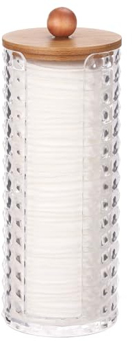 Tecbeauty Cotton Pads Holder Bathroom Storage Makeup Removers Pads Organizer, Clear Containers with Wood Lid