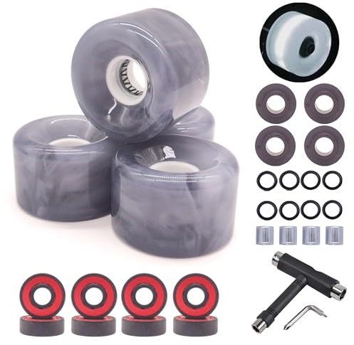 LONTOHCE Skateboard Wheels Cruiser Skateboard Wheels 65mm 78A with Skateboard Kit, Bearings and Spacers (Gray)