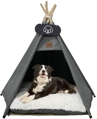 Mooipet Pets Teepee Dogs Tent with Double Sided Cushion Luxery Cats Tents Pet Houses with Blackboard Dog Bed Removable and Washable Dog House for Guinea Pigs Rabbits Hamsters Kittens 60x60x70cm