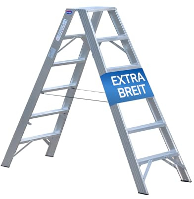 Weise MAXXIMUSS Industrie Stufen-Stehleiter 1,37 m hoch XL, 2x5 extra breite trittsichere Stufen, beidseitig begehbare Industrie- & Haushaltsleiter, klappbare Trittleiter mit Bändern, max. 250kg