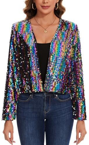 MINTLIMIT Cardigan Damen Pailletten Elegant Offene Cardigan Metallic Langarm Bolero Festlich (Mehrfarbig S)