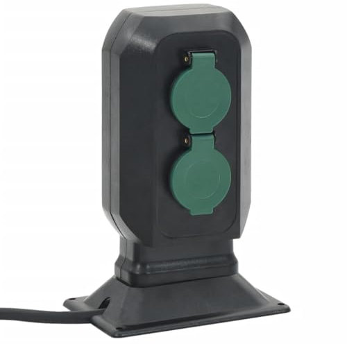 vidaXL Prise d'extérieur avec piquet à 4 voies noir vert 15,5x11x24 cm, prise de courant d'extérieur, prise de courant de jardin, distributeur d'énergie d'extérieur