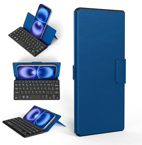 CACOE Tastiera Bluetooth Con Supporto, Mini Portatile Super Leggero, Pieghevole, A Doppio Canale per Cellulare, Smartphone e Altro iOS Android Windows, Mare Blu