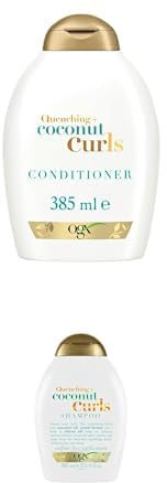 OGX Quenching + Coconut Curls Shampoo & Conditioner Bundle (je 385 ml), feuchtigkeitsspendend, mit Kokosöl, Zitronenöl & Honig, ohne Sulfate, für lockiges Haar