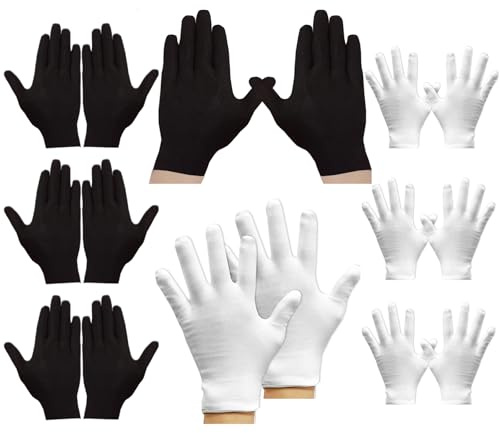 Cosymate 16 Stück weiße schwarze Baumwollhandschuhe, weiche feuchtigkeitsspendende Handschuhe, Sicherheits-Arbeits-Inspektionshandschuhe, verdickte Baumwolle, hautfreundliche Handschuhe für