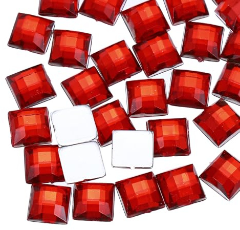 QUARKZMAN 50 pezzi di strass quadrati in acrilico con retro piatto da 8 mm, diamanti quadrati in acrilico per artigianato, pittura del viso, creazione di bigiotteria, rosso