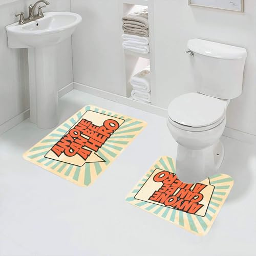 QRFASFZO 2 piece bath mat set Non-sliding bathroom cushion water absorption bathtub machine washable carpet toilet floor,Quote, Pop Art Style Speech Bubble Messaging Everyone can be a hero,